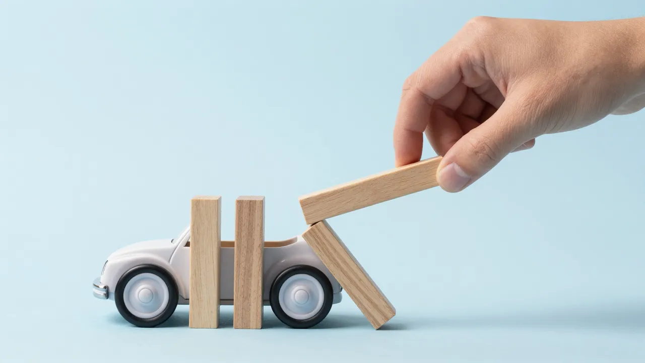 장난감차 위 나무 블록